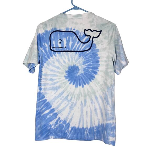 Vineyard Vines Boys L Tie Dye Whale Logo T-Shirt Blue White Graphic Tee - Picture 5 of 6